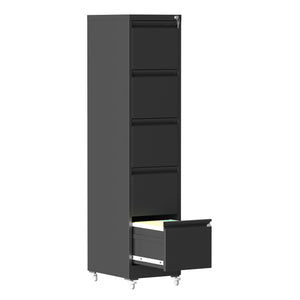 English Elm 5 Drawer Vertical File Cabinet on Wheels with Lock, Heavy-Duty Steel, Anti-Tilt Mobile Storage for A4/Letter/Legal Files Black T2398P310087