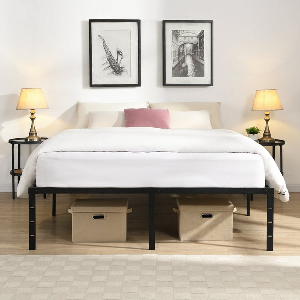 English Elm Queen Platform Bed Frame Heavy Duty Steel Slats Matte Black Modern Bedroom Base W2297P419870