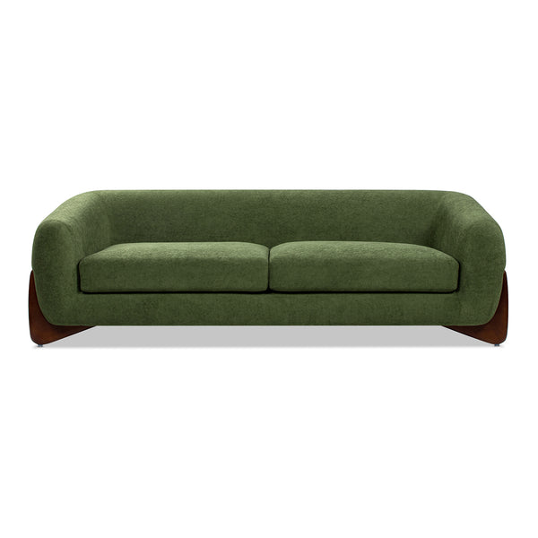English Elm Jennifer Taylor Home - Alpine 90.5" Sherpa Sofa in Moss Green Teddy Fleece — Deep 24" Seat, Removable Cushions, Oak Legs B2719P280162