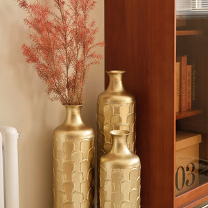 English Elm Floor Metal Vases Set Of 3 - Elegant Tall Decor With White And Gold Accents For Modern Interiors W2796P237520
