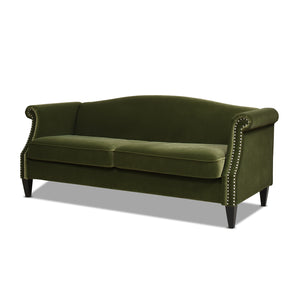 English Elm Jennifer Taylor Home - Elaine Olive Green 77" Camelback Small-Space Sofa — Performance Velvet, 3-Seater, Easy Assembly B2719P238320