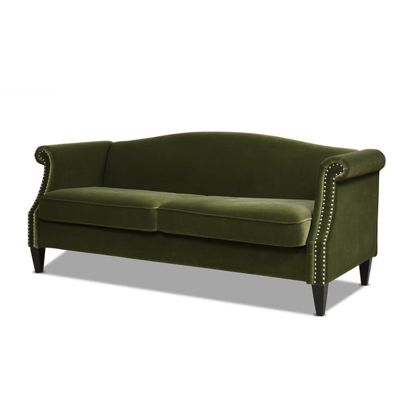 English Elm Jennifer Taylor Home - Elaine Olive Green 77" Camelback Small-Space Sofa — Performance Velvet, 3-Seater, Easy Assembly B2719P238320