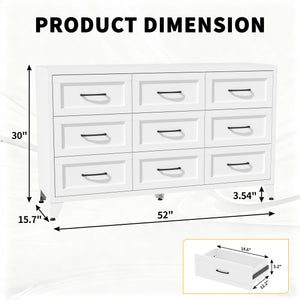 English Elm 9 Drawer Steel Dresser Low Profile White Powder Coated Frame Quiet Glide Bedroom Storage T2398P465982
