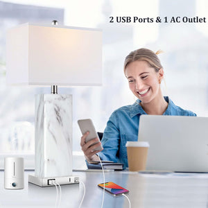 English Elm Touch Touch Control Table Lamps Set of 2 Ceramic Bedside Lamps with USB Ports AC Outlet 3-Way Dimmer W3355P369117