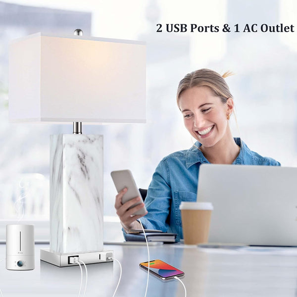 English Elm Touch Touch Control Table Lamps Set of 2 Ceramic Bedside Lamps with USB Ports AC Outlet 3-Way Dimmer W3355P369117