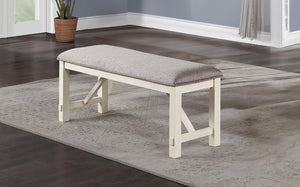 English Elm Dining Gray Wood Bench with Gray Upholstered Cushion Seat 50" x16" Farmhouse White Trim Comfort B01163921