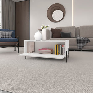 English Elm Coffee Table Narka White with Spacious Storage Compartment & Black Metal Legs, Modern Durable Design B092P245916