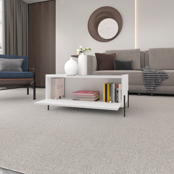 English Elm Coffee Table Narka White with Spacious Storage Compartment & Black Metal Legs, Modern Durable Design B092P245916