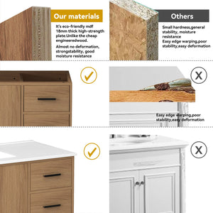 English Elm 48"dark Espresso Bathroom Vanity with 9 Drawers and Soft Close Cabinet Doors Light Oak W3133S00023