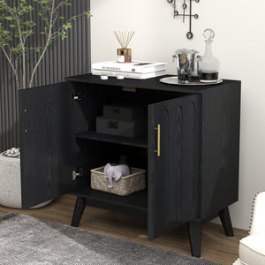 English Elm Mid Century Modern Fluted Sideboard Cabinet with Adjustable Shelves, Solid Wood Legs, Walnut Finish Elegant Storage for Living Room, Entryway W1801P272511