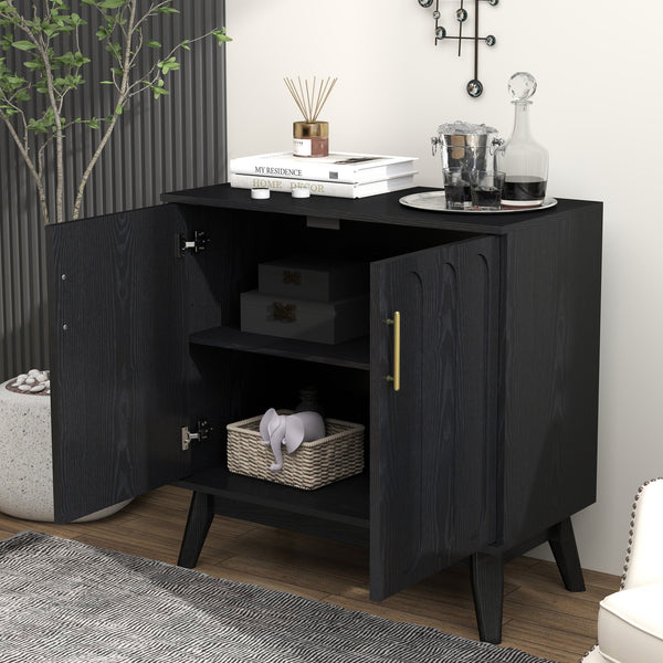 English Elm Mid Century Modern Fluted Sideboard Cabinet with Adjustable Shelves, Solid Wood Legs, Walnut Finish Elegant Storage for Living Room, Entryway W1801P272511