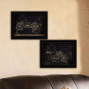 English Elm "motor Bike Patent Vintage Drawing 2-piece Wall Art Set with Matte Black Wood Frames B06787166