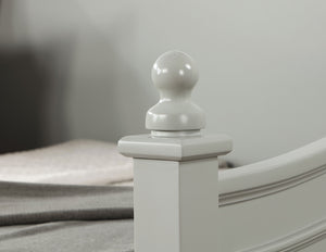 English Elm Light Twin Daybed with Molded Panels and Turned Finials, Solid Wood Transitional Design, Mattress Ready Light Gray 38 L x 81 W x 4 H B2741S00478