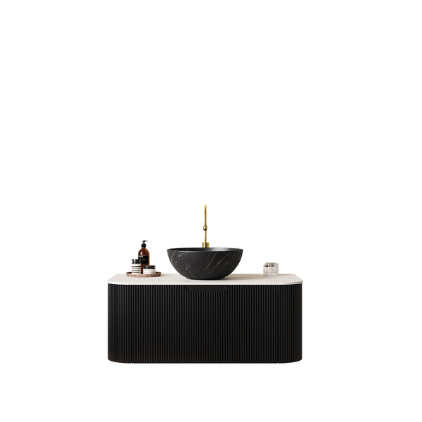English Elm Dina Floating Bathroom Vanity Sintered Stone Top Glass Basin Striped Plywood Cabinet W2615S00409