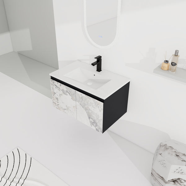 English Elm 30'' Modern Floating Wall-Mounted Bathroom Vanity With Ceramic Sink & Soft-Close Doors For Small Spaces W999S00212
