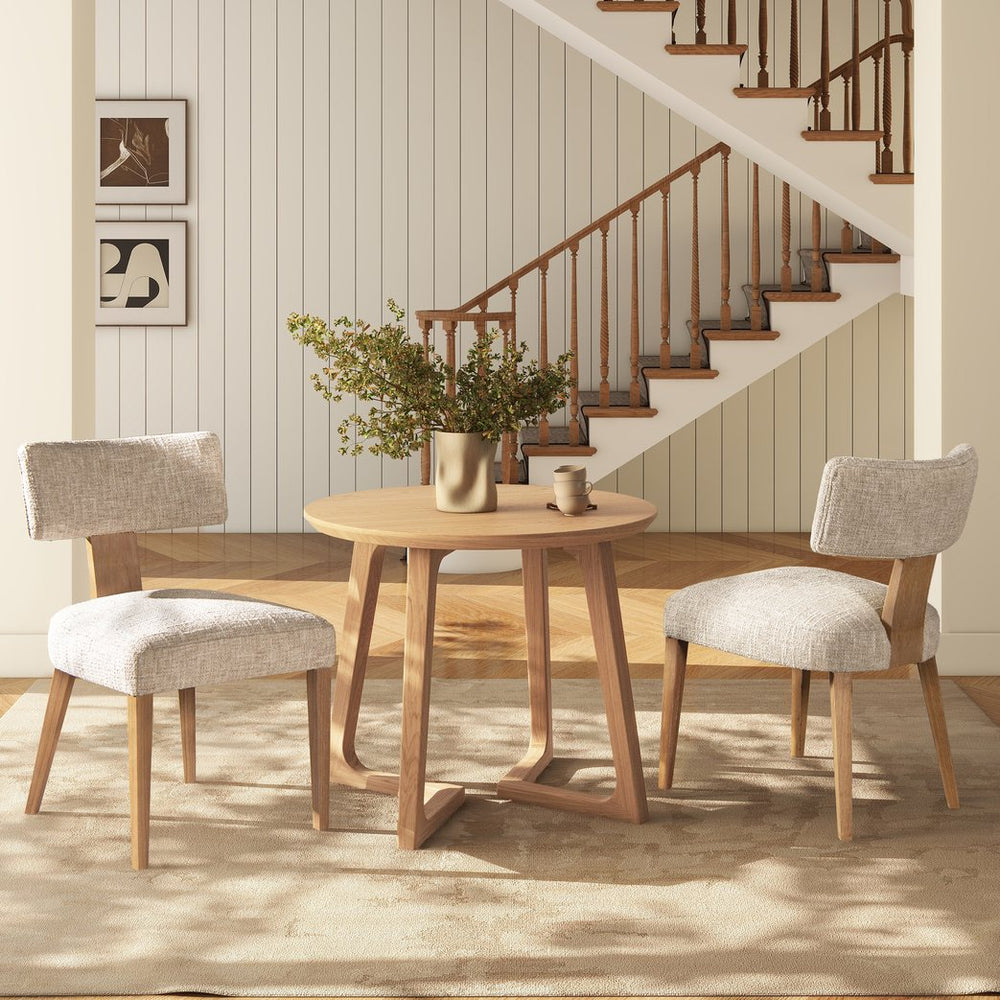 English Elm Jennifer Taylor Home - Louise Split Back Upholstered Dining Side Chair Set of 2 in Travertine Beige Chenille with Solid Rubberwood Legs and Cozy Texture B2719P269263