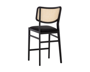 Sunpan Annex Counter Stool - Stylish Black Seat With Natural Rattan Back For Modern Dining Spaces Black Fabric 111843