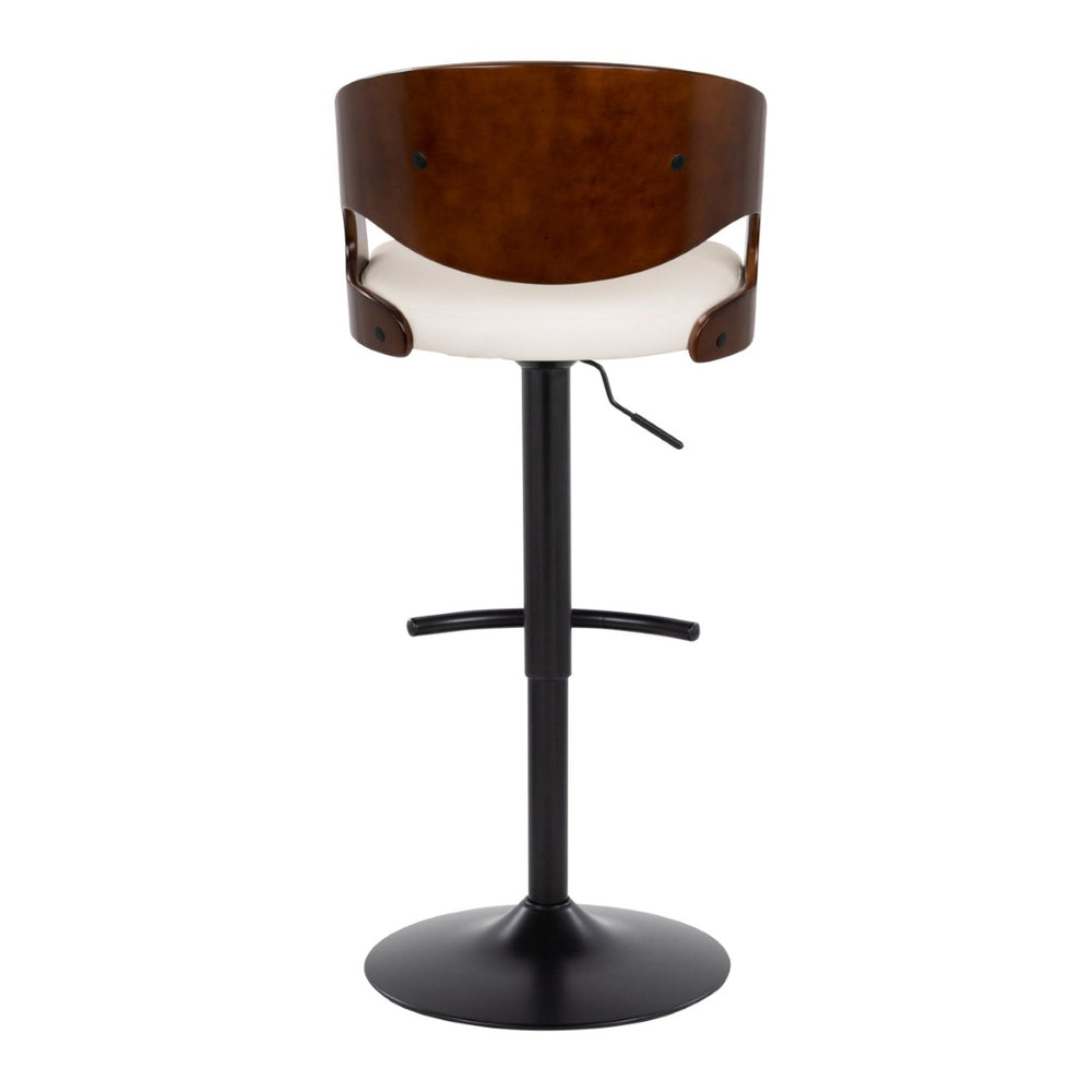 English Elm Pino Mid-Century Adjustable Barstool Set Of 2 In Black Metal, Cherry Wood & White Faux Leather Charm B202S00988-GIGA