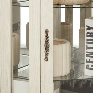 English Elm Lighted Corner Curio Cabinet - Elegant Glass Display With Adjustable Shelves & Bead Bulb Lighting - White W1758P300131