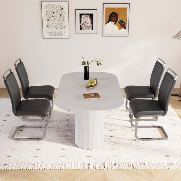 English Elm 63 "Modern-Medieval Cream Mdf Dining Table & 4 Pu Chairs Set - Stylish, Easy Assembly For Home & Kitchen" W2189S00670