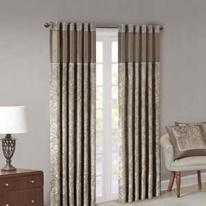 English Elm Jacquard Aubrey Window Curtain Pair 50x95" OEKO-TEX Paisley Jacquard Blue Taupe Platinum Faux Silk Panels B03598269