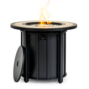 English Elm 30" 30inch Propane Fire Pit Table 50000 BTU Mosaic Ceramic Top Steel Frame ETL Approved Patio Garden Black+Brown W853P293850