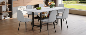 English Elm Table Set With 6 Light Gray Chairs - Modern White Grain Dining Table With Storage & Durable Comfort W1151S04261-GIGA