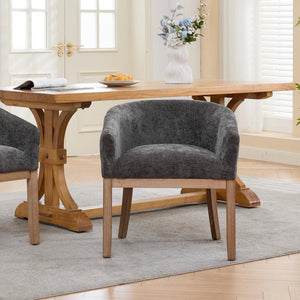 English Elm Mid Century Barrel Accent Chair Chenille Upholstery Rubberwood Legs Dining Room Gray W1143P449341