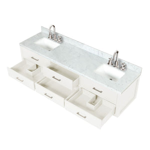 English Elm White Double Bath Vanity Set With Carrara Marble Top, Chrome Faucets & 36" Mirrors For Elegant Baths B2731S01834-GIGA