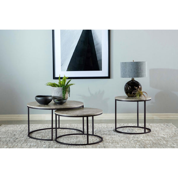 English Elm Hanover Grey Round Faux Marble Nesting Coffee Table Set with Gunmetal Frame, Space-Saving Chic Design B062P333397