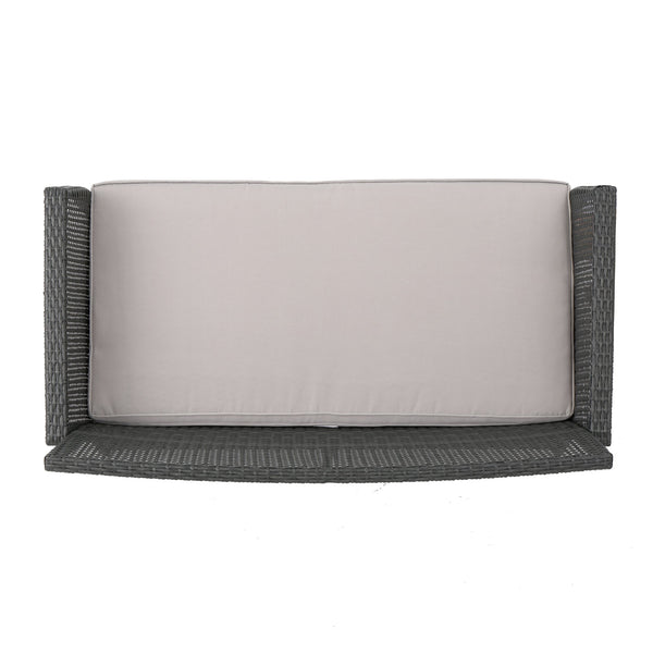 English Elm Christopher Knight Home® - ST LUCIA LOVESEAT Woven PE Rattan Outdoor Sofa with Waterproof Cushions, Rust‑Resistant Iron Frame, Cozy Seating Grey 62950.00GRY