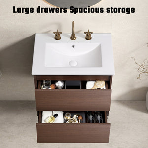 English Elm Hjl2633-2001-60 Ceramic Bathroom Vanity with Oval Sink Soft Close Drawer White W3402S00006