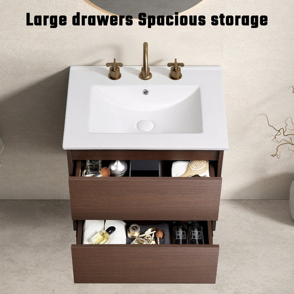 English Elm Hjl2633-2001-60 Ceramic Bathroom Vanity with Oval Sink Soft Close Drawer White W3402S00006