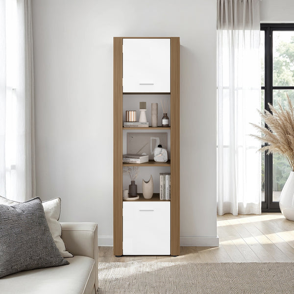 English Elm Dupont Tall Bookcase with Lower Cabinet Five Shelves Two-tone Modern Display B092P474473