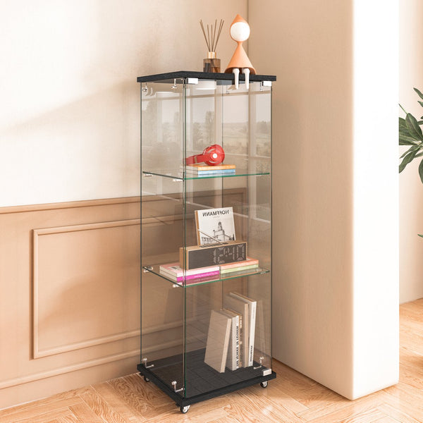 English Elm Modern Glass Display Cabinet With Led Lighting – Sleek, Quick-Assembly Design For Living Rooms & More W241P242906