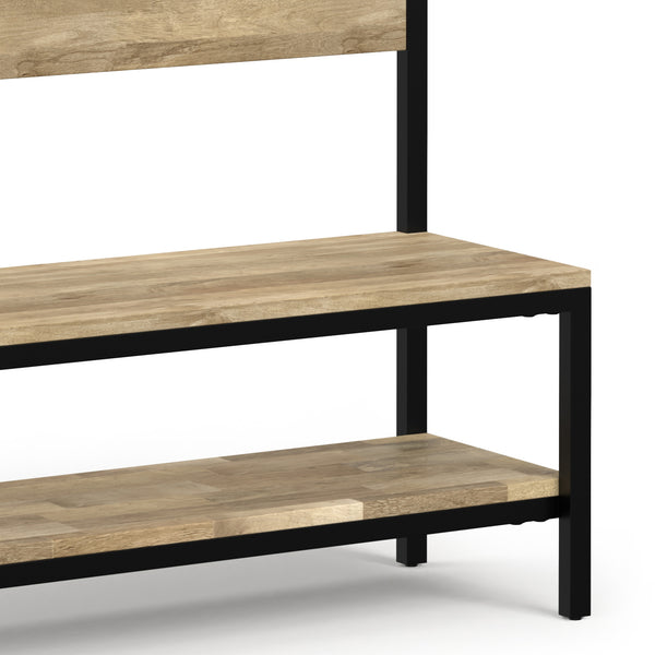 English Elm Westmont Industrial Entryway Hall Tree Bench with Mango Wood, Metal Frame, 4 Hooks, Shelf, 75"H B136P284182