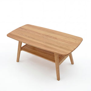 English Elm Mid Century Modern Solid Oak Two Tier Coffee Table with Open Shelf for Living Room Wood W3204P469106