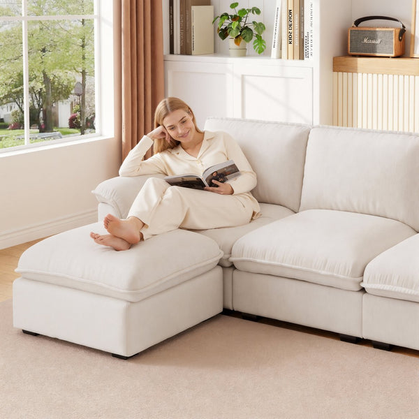 English Elm Cloud Sectional Sofa with Movable Chaise Soft Chenille Upholstery for Modern Living Rooms Beige W1359S00062