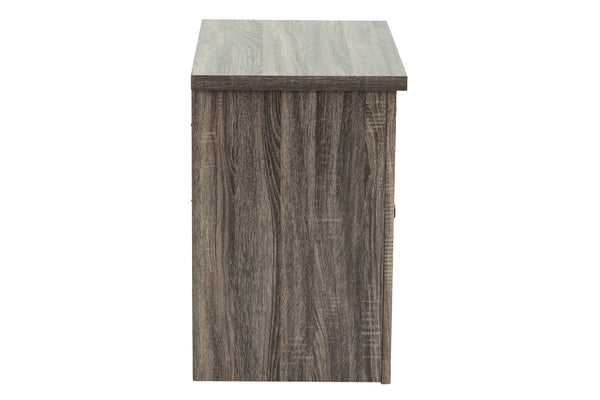 English Elm Natural Weathered Grey Nightstand with 2 Drawers, Mid-Century Tapered Legs, Black Groove Accents, 24"H HSESF00F5476
