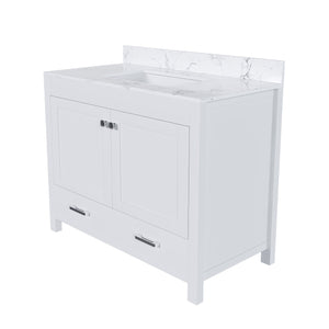 English Elm Modern 43" Bathroom Vanity With Carrara White Top, Soft-Close Drawer & Durable Mdf Cabinet Design W509S00139