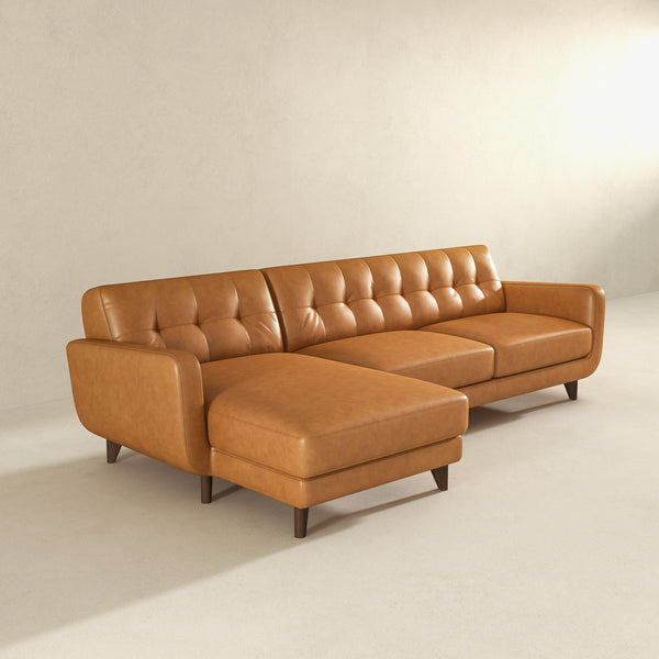 English Elm Allison Mid-century Genuine Leather Sectional with Tapered Wood Legs for Living Rooms B183S00119