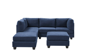 English Elm Faux Leather Modular Sectional Sofa Flexible Pu Upholstered Living Room Seating Dark Blue B2748S00179
