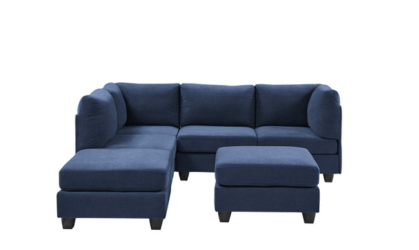 English Elm Faux Leather Modular Sectional Sofa Flexible Pu Upholstered Living Room Seating Dark Blue B2748S00179