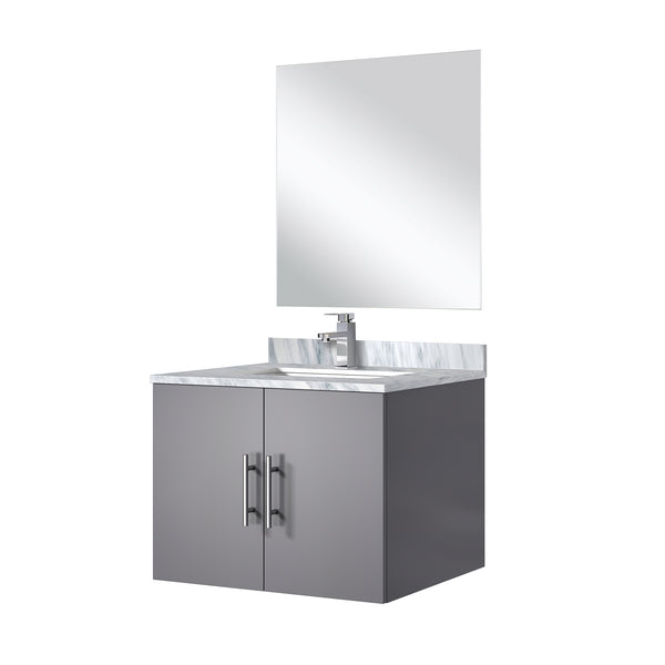 English Elm Dark Grey Single Bath Vanity Set With Carrara Marble Top, Mirror & Faucet - Compact Elegance! B2731S01295
