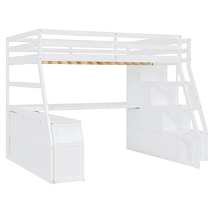 English Elm Full Size Kids Loft Bed with Integrated Desk Seven Drawers and Open Shelving White LT000649AAK-3