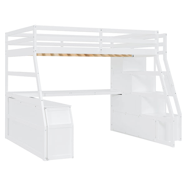 English Elm Full Size Kids Loft Bed with Integrated Desk Seven Drawers and Open Shelving White LT000649AAK-3