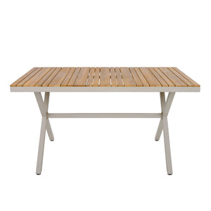 English Elm Teak Solid Wood Rectangular Outdoor Dining Table with Powder Coated Steel X Legs N770P385226B