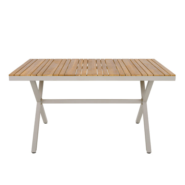 English Elm Teak Solid Wood Rectangular Outdoor Dining Table with Powder Coated Steel X Legs N770P385226B