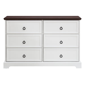 English Elm Modern 6-Drawer Chest of Drawers for Bedroom — Spacious Wooden Dresser with Smooth Glide Drawers, Elegant Patterned Top White W2275P224405