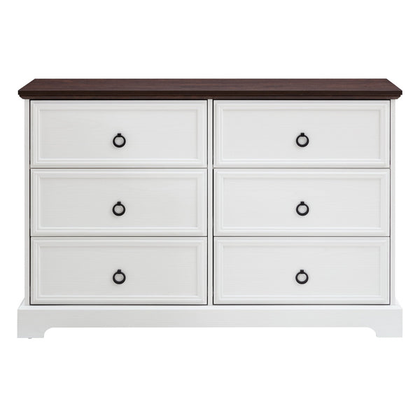 English Elm Modern 6-Drawer Chest of Drawers for Bedroom — Spacious Wooden Dresser with Smooth Glide Drawers, Elegant Patterned Top White W2275P224405